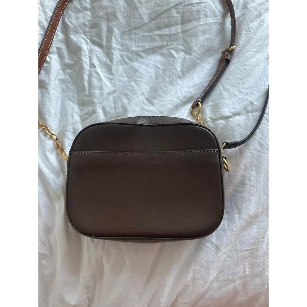 Tory Burch McGraw Woven Plaid Camera Bag – Cold Brew Brown/Cream